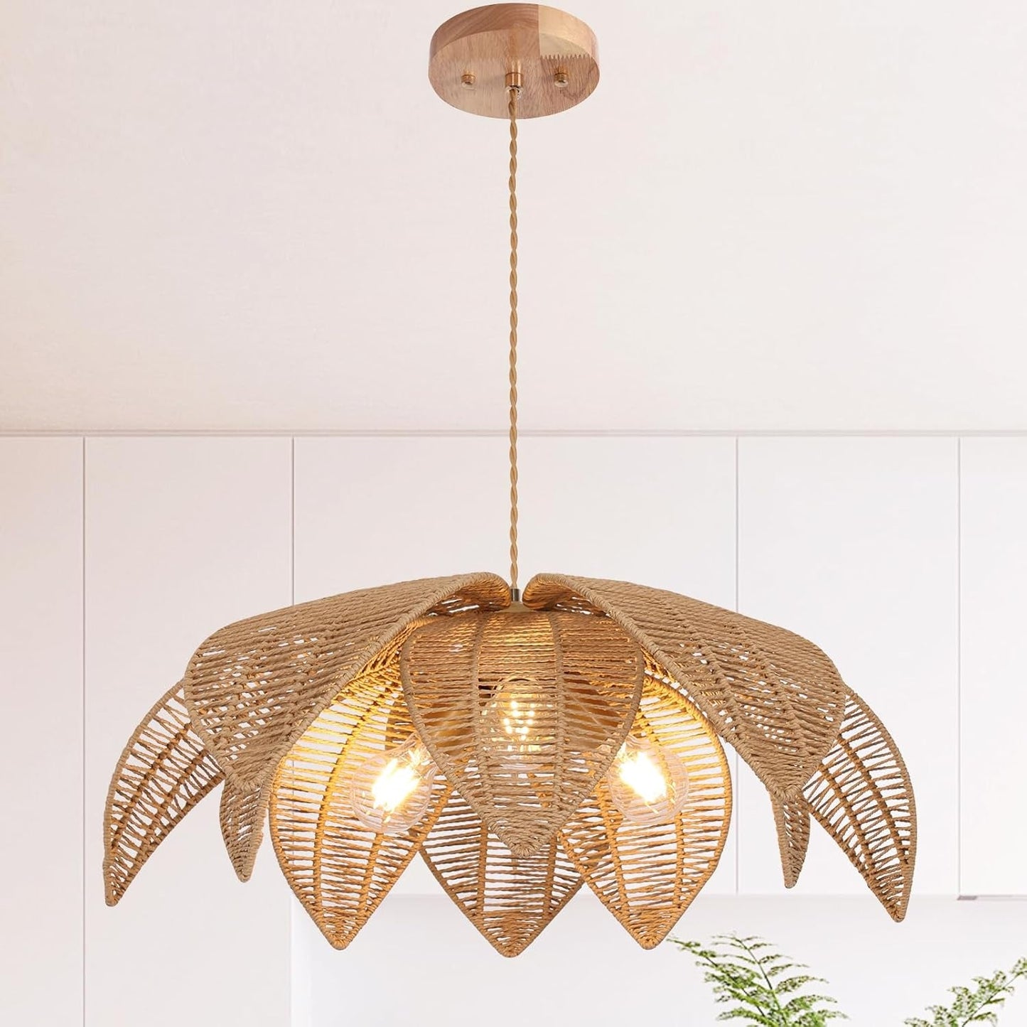 Handwoven Rattan Chandelier 24 Inch Pendant Light Fixture