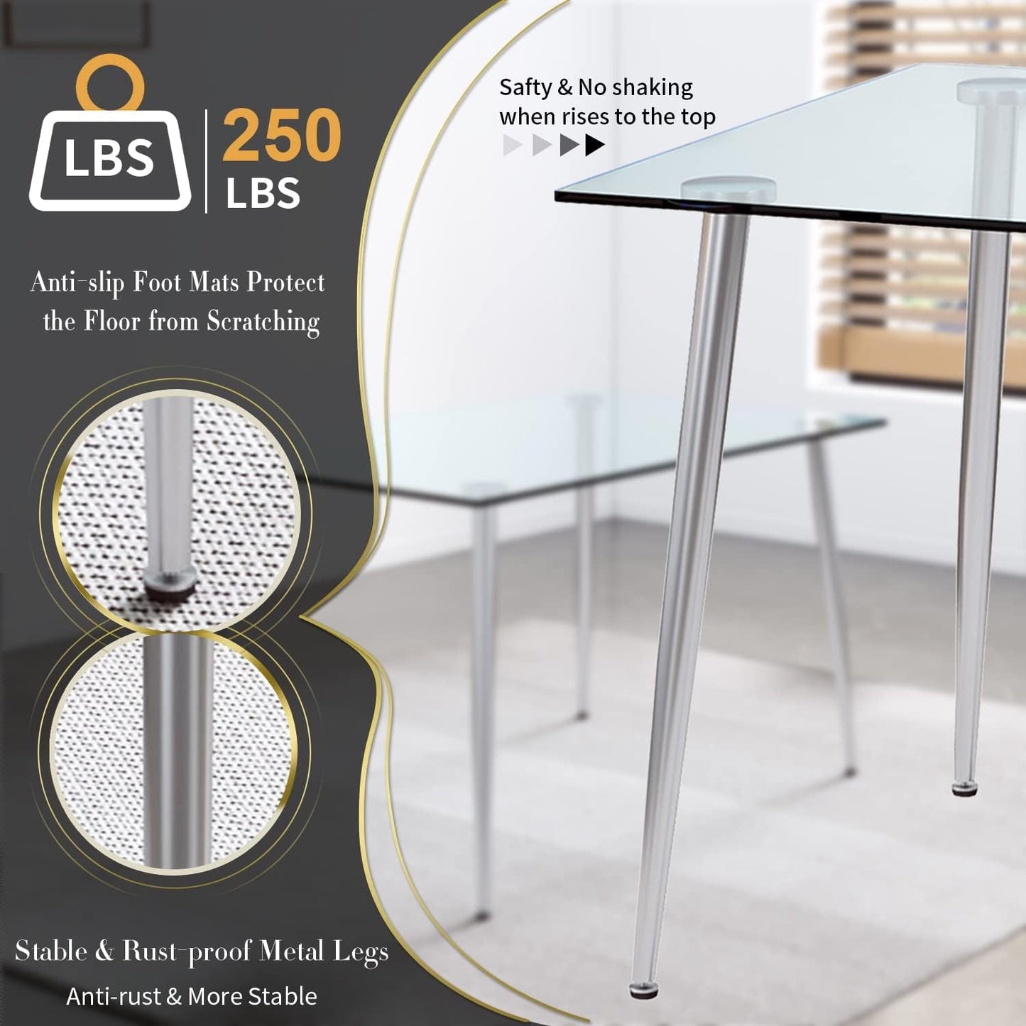 Glass Dining Table For 4 51 Inch Clear Top For Home
