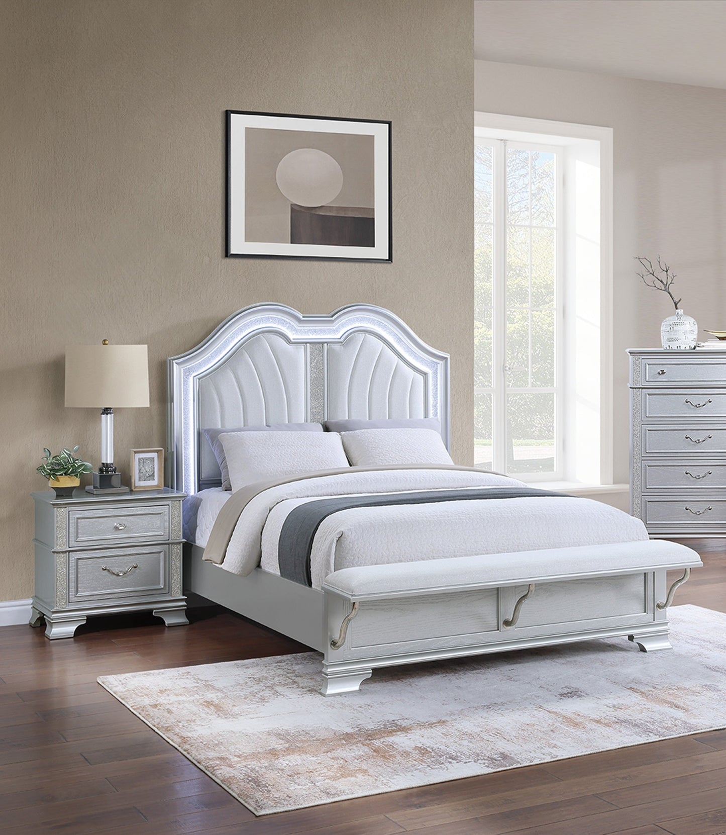 Contemporary Elegant Queen Size Bed 3pc Set
