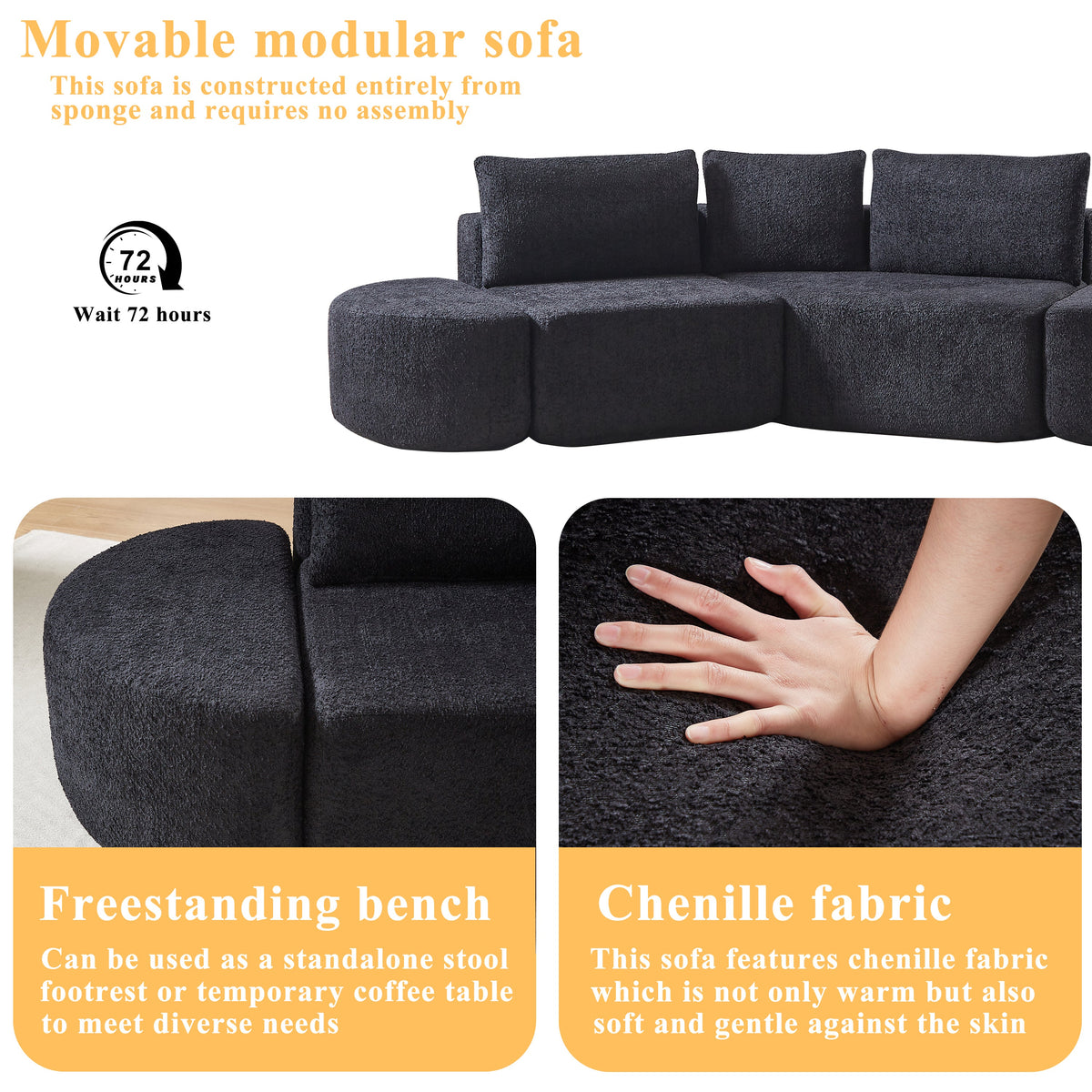 106.3-Inch V-Shaped Modular Sofa Set in Chenille Fabric
