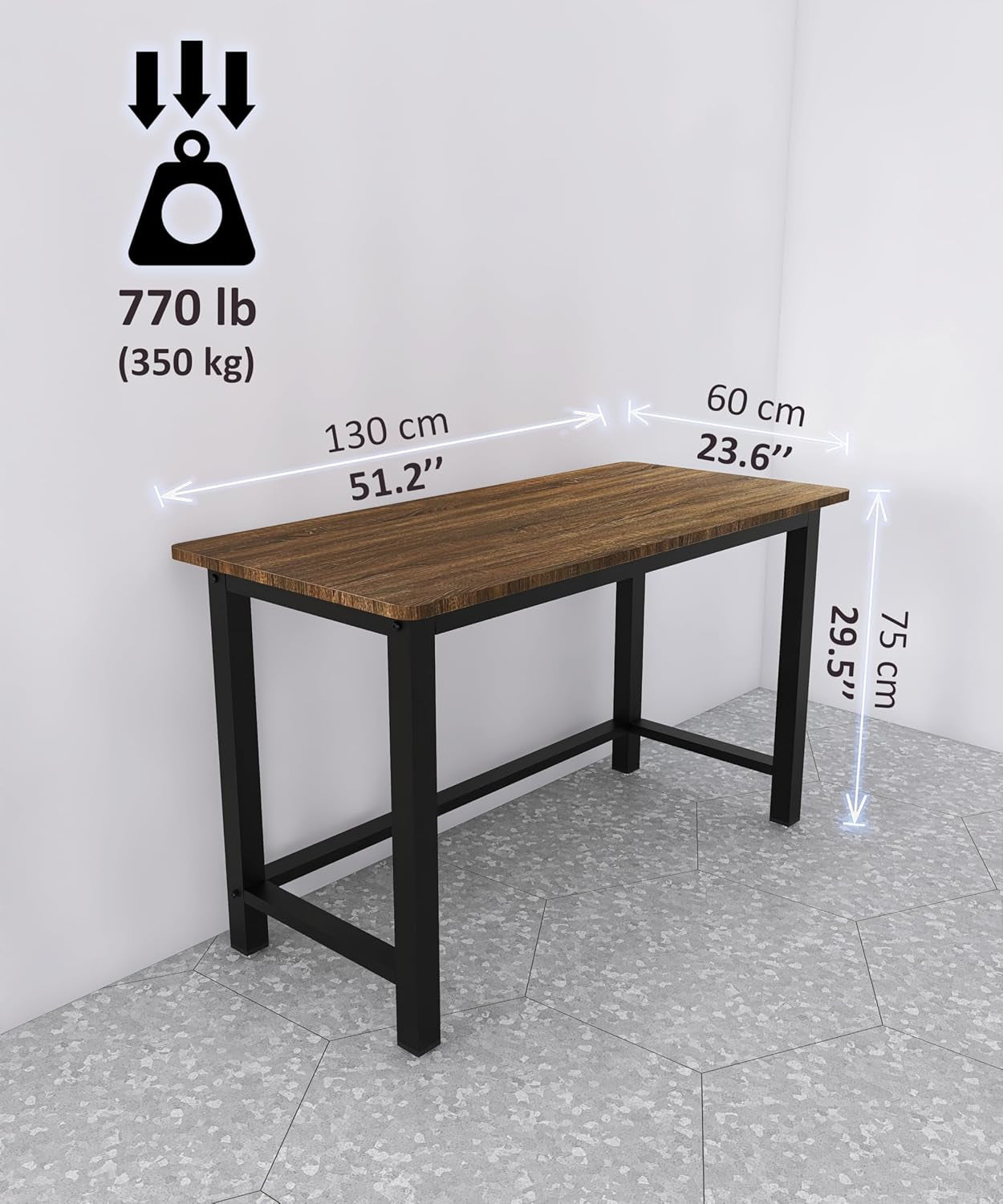 51 Inch Home Office Desk Two Tone Rustic Brown Black