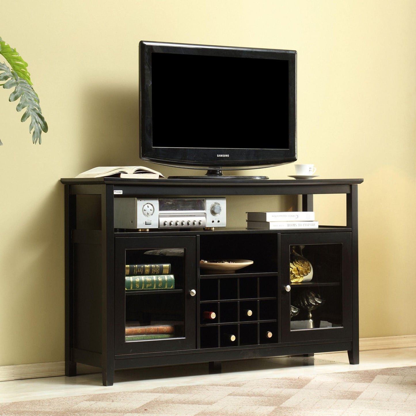 51" Wide Wood Cupboard Buffet Storage Cabinet with Wine Rack for 12-Bottles