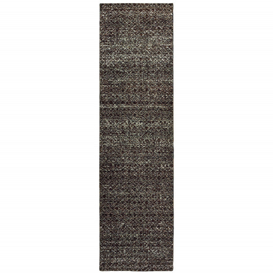 8' Runner Gray Geometric Power Loom Runner Rug