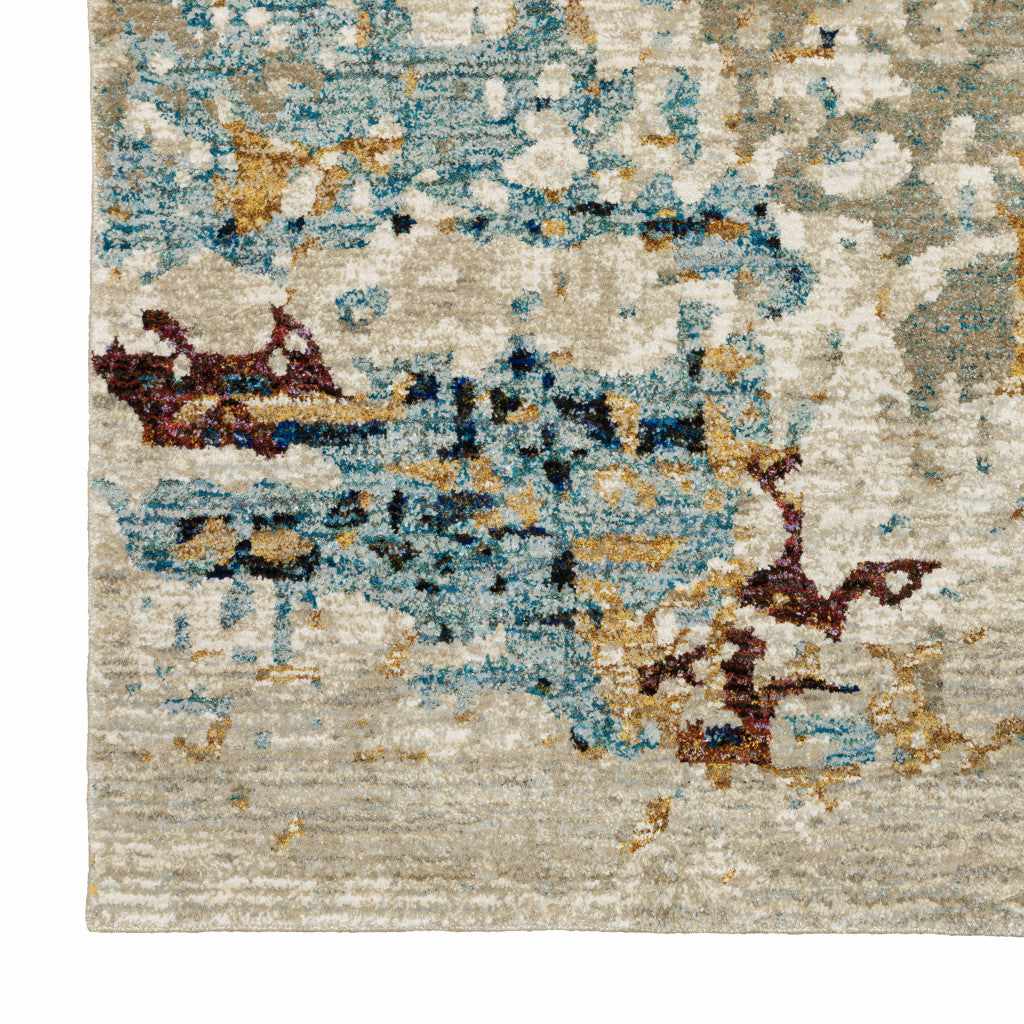 8' Runner Blue and Beige Abstract Power Loom Runner Rug