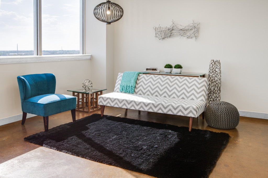 5' X 8' Blue And Black Shag Tufted Handmade Area Rug