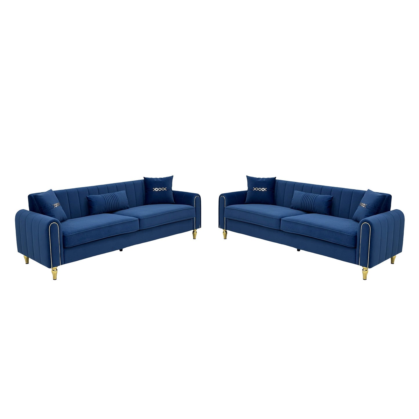Vintage Blue Velvet 2-Piece Sofa Set
