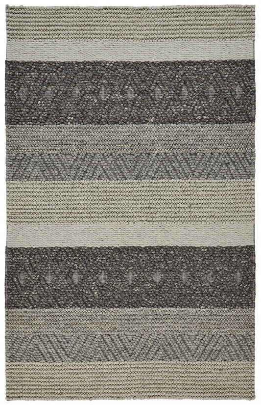 2' X 3' Gray Wool Floral Hand Woven Area Rug