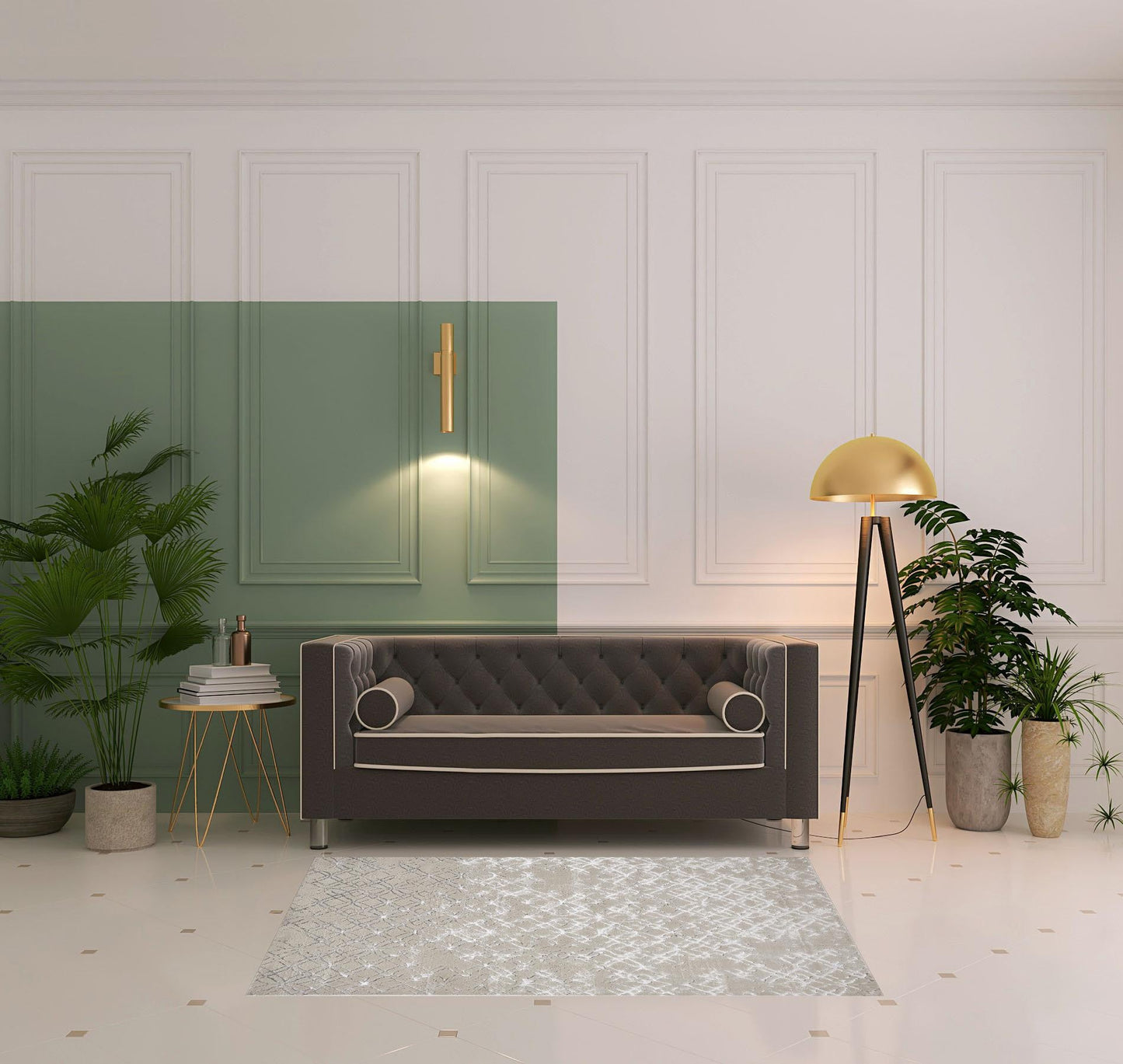 8' Silver Gray And White Abstract Stain Resistant Runner Rug