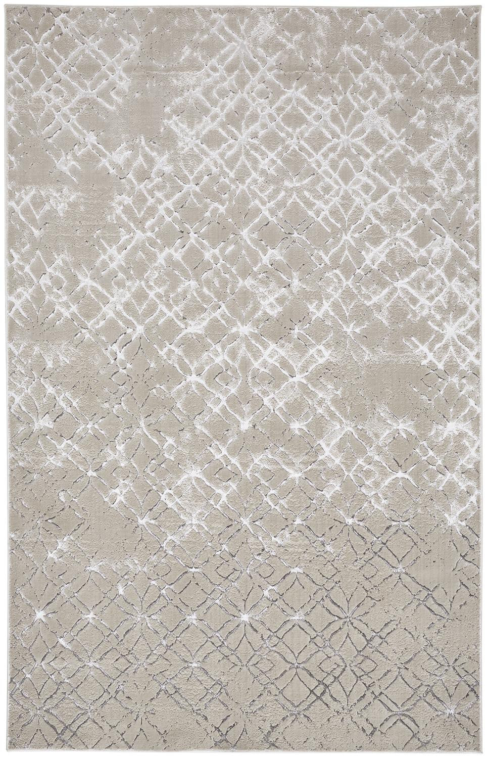 8' Silver Gray And White Abstract Stain Resistant Runner Rug