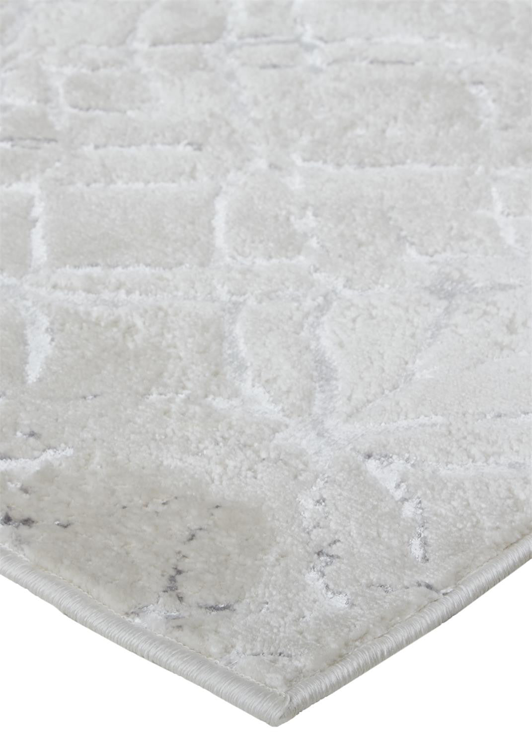 8' Silver Gray And White Abstract Stain Resistant Runner Rug