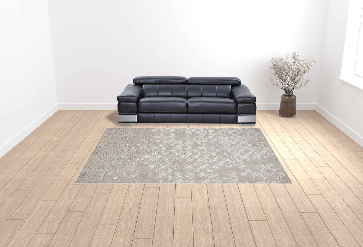 8' Silver Gray And White Abstract Stain Resistant Runner Rug