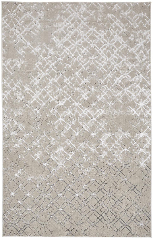 8' Silver Gray And White Abstract Stain Resistant Runner Rug