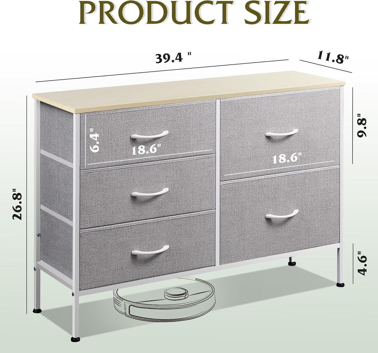 Light Grey Fabric Dresser With 5 Drawers And Drawer Organizers