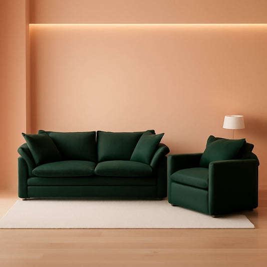 Two Piece Loveseat And Armchair Set In Evergreen Chenille