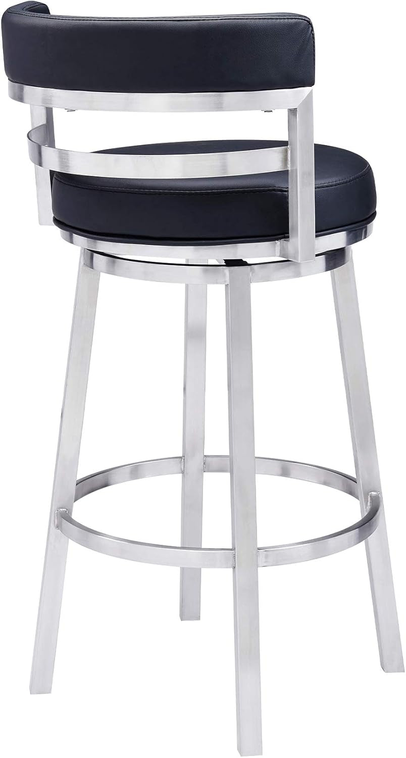 Modern Black Faux Leather Swivel Bar Stool for Kitchen