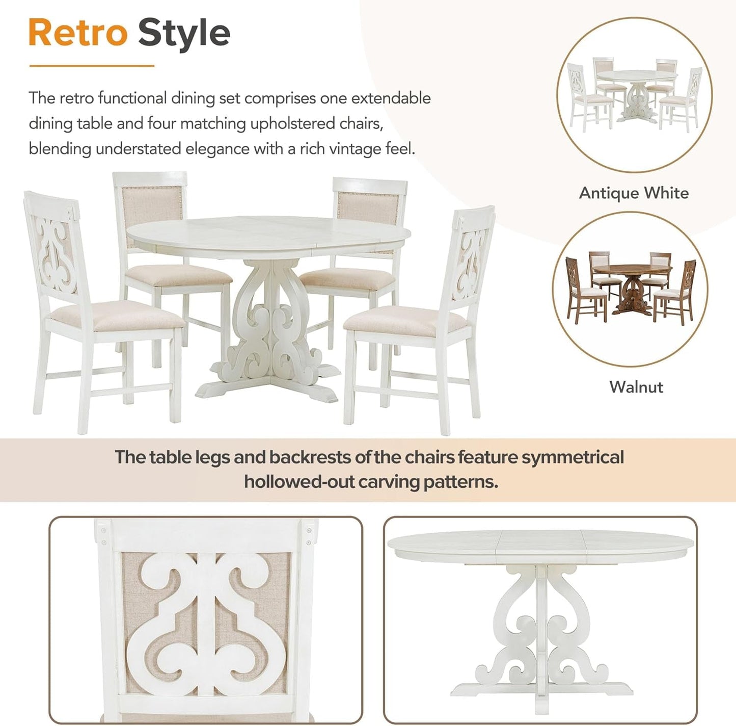 Round Solid Wood Dining Table Set Four