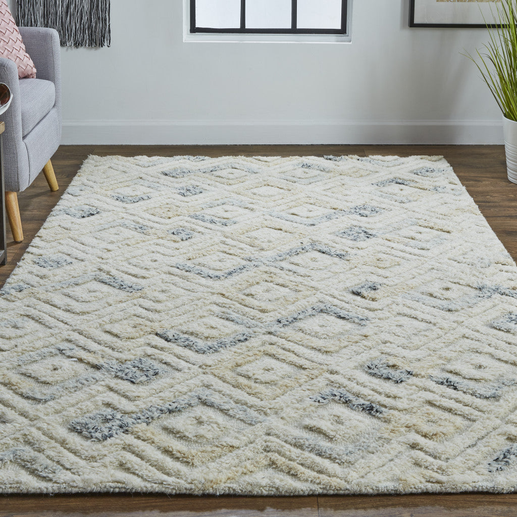 8' X 10' Gray And Ivory Wool Geometric Tufted Handmade Area Rug