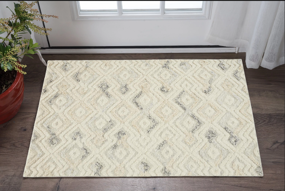 8' X 10' Gray And Ivory Wool Geometric Tufted Handmade Area Rug