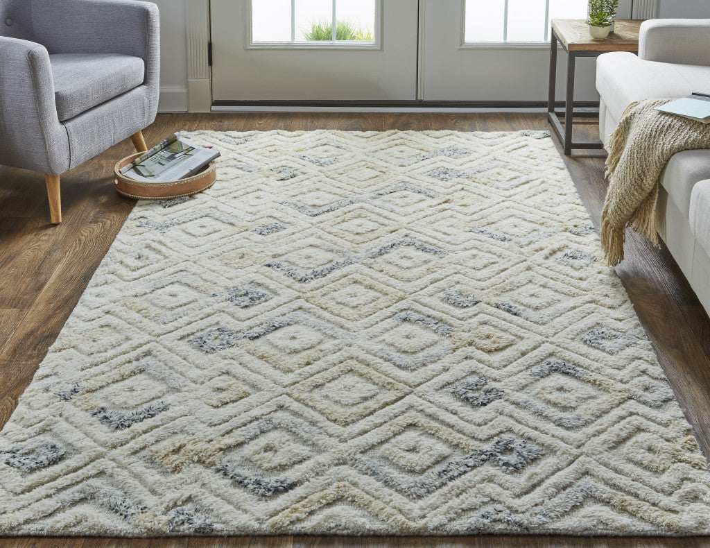8' X 10' Gray And Ivory Wool Geometric Tufted Handmade Area Rug