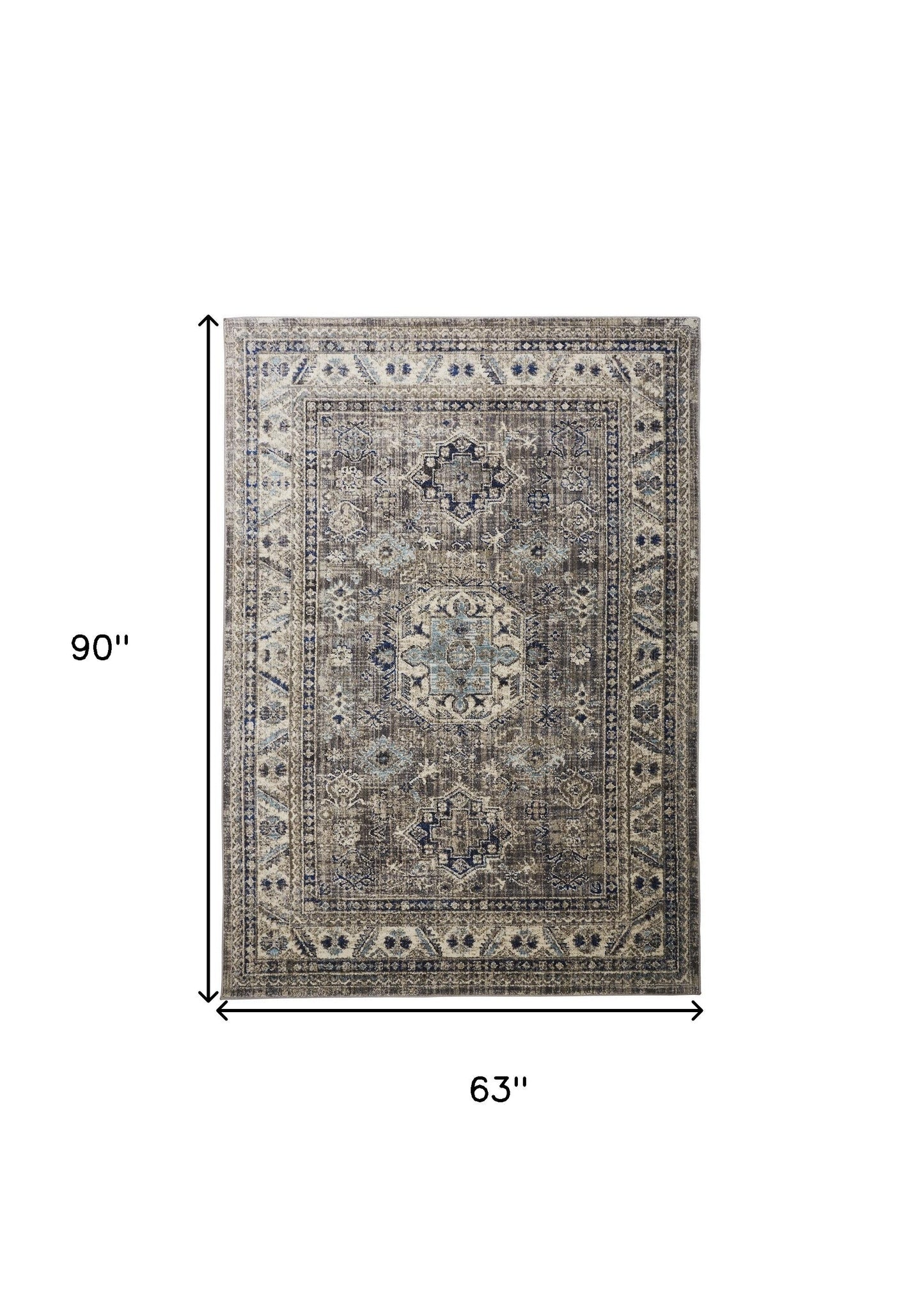 8' X 11' Taupe Gray And Blue Floral Stain Resistant Area Rug