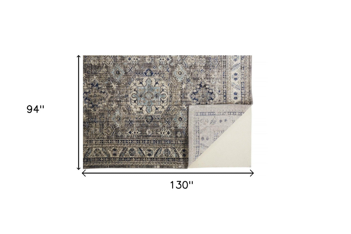 8' X 11' Taupe Gray And Blue Floral Stain Resistant Area Rug