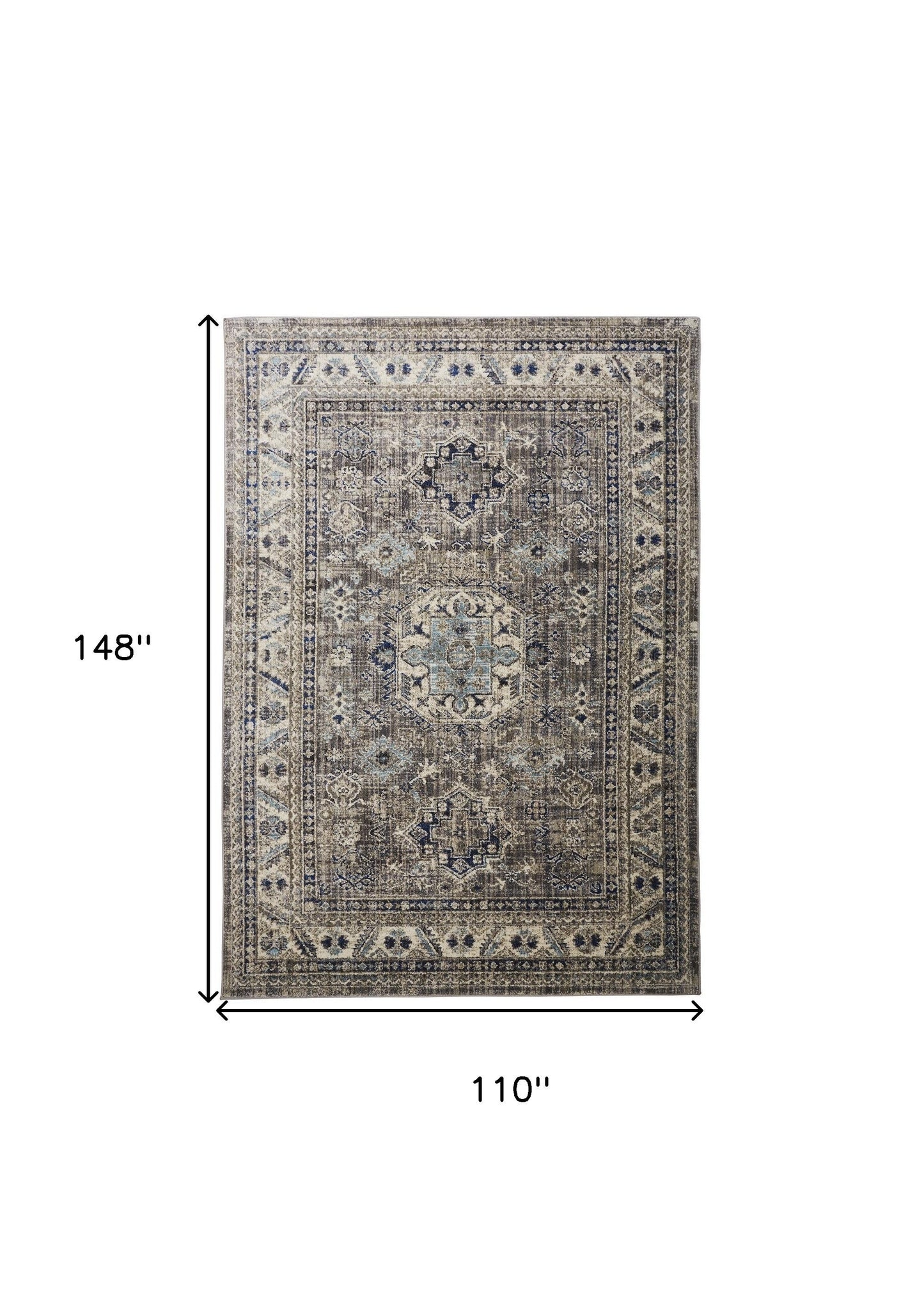 8' X 11' Taupe Gray And Blue Floral Stain Resistant Area Rug