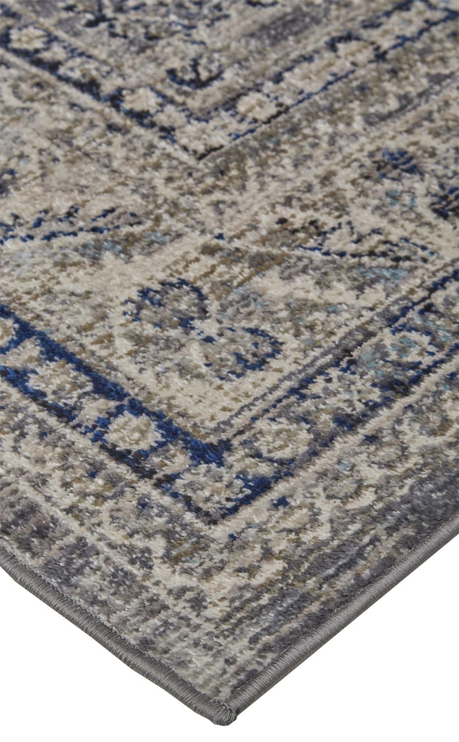 8' X 11' Taupe Gray And Blue Floral Stain Resistant Area Rug