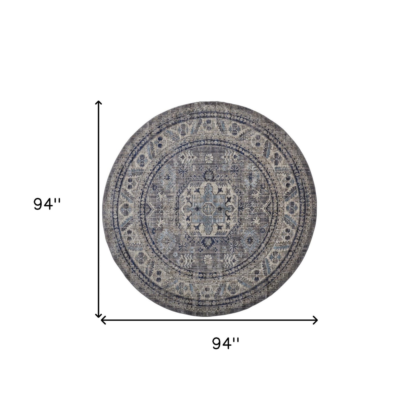 8' X 11' Taupe Gray And Blue Floral Stain Resistant Area Rug