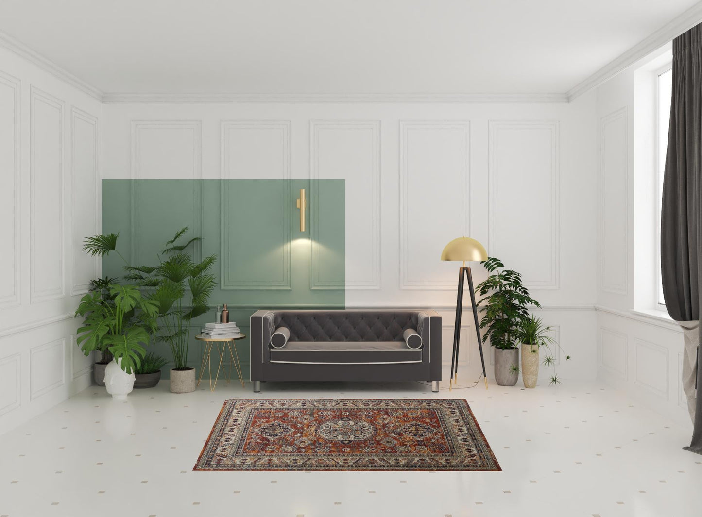 8' X 11' Taupe Gray And Blue Floral Stain Resistant Area Rug