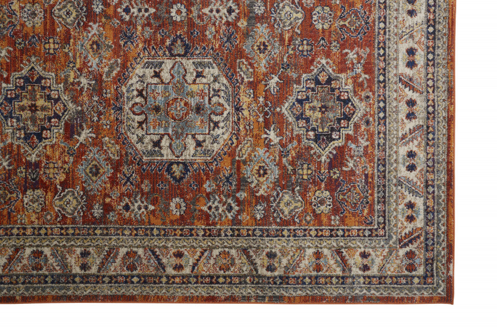 8' X 11' Taupe Gray And Blue Floral Stain Resistant Area Rug