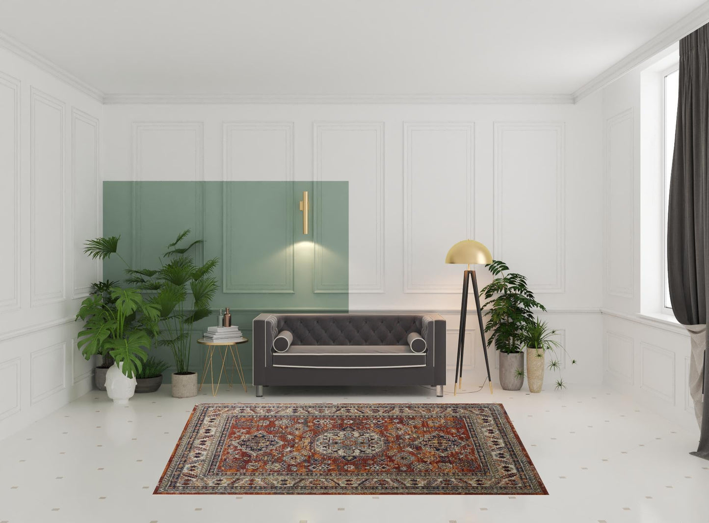 8' X 11' Taupe Gray And Blue Floral Stain Resistant Area Rug