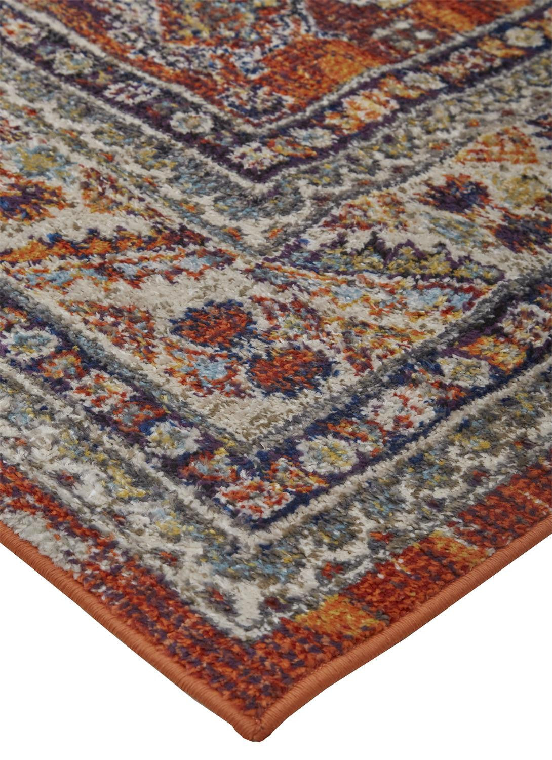 8' X 11' Taupe Gray And Blue Floral Stain Resistant Area Rug