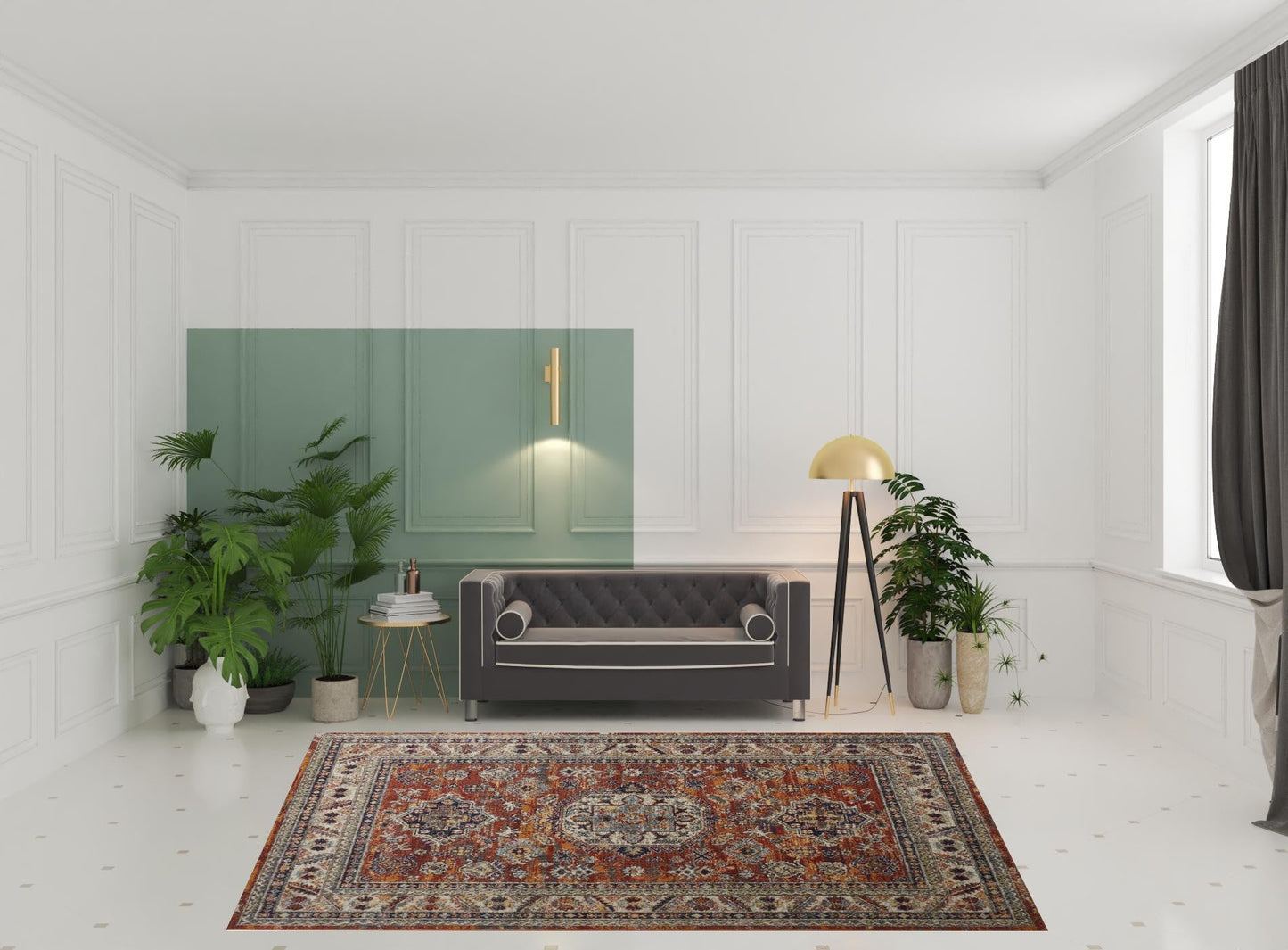 8' X 11' Taupe Gray And Blue Floral Stain Resistant Area Rug