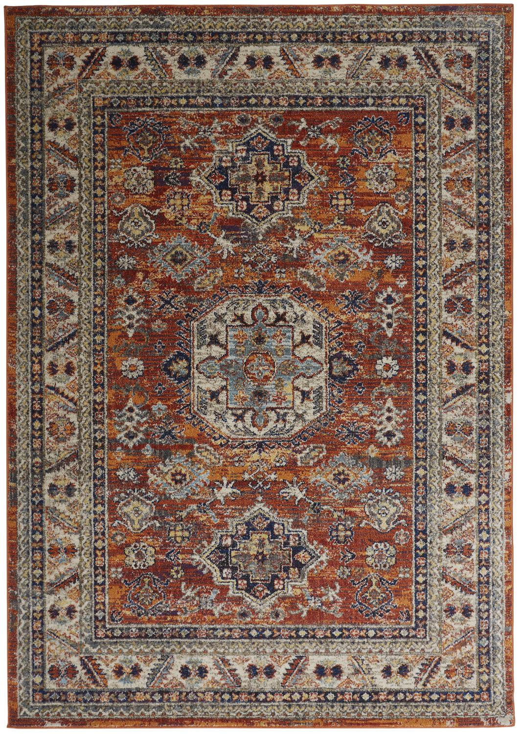 8' X 11' Taupe Gray And Blue Floral Stain Resistant Area Rug