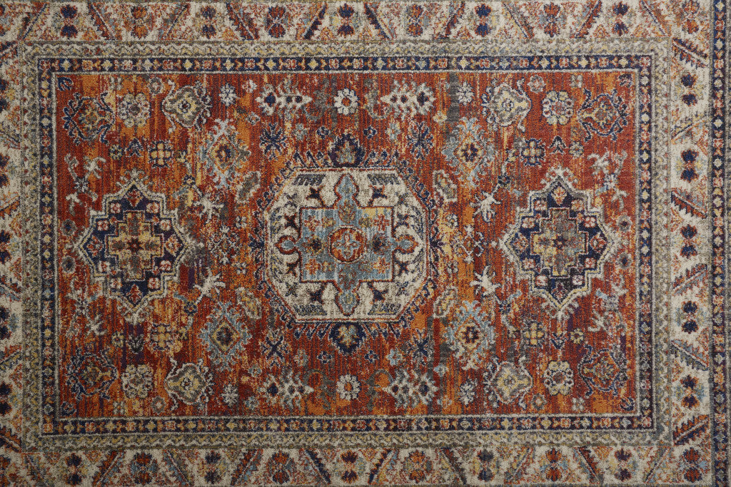 8' X 11' Taupe Gray And Blue Floral Stain Resistant Area Rug