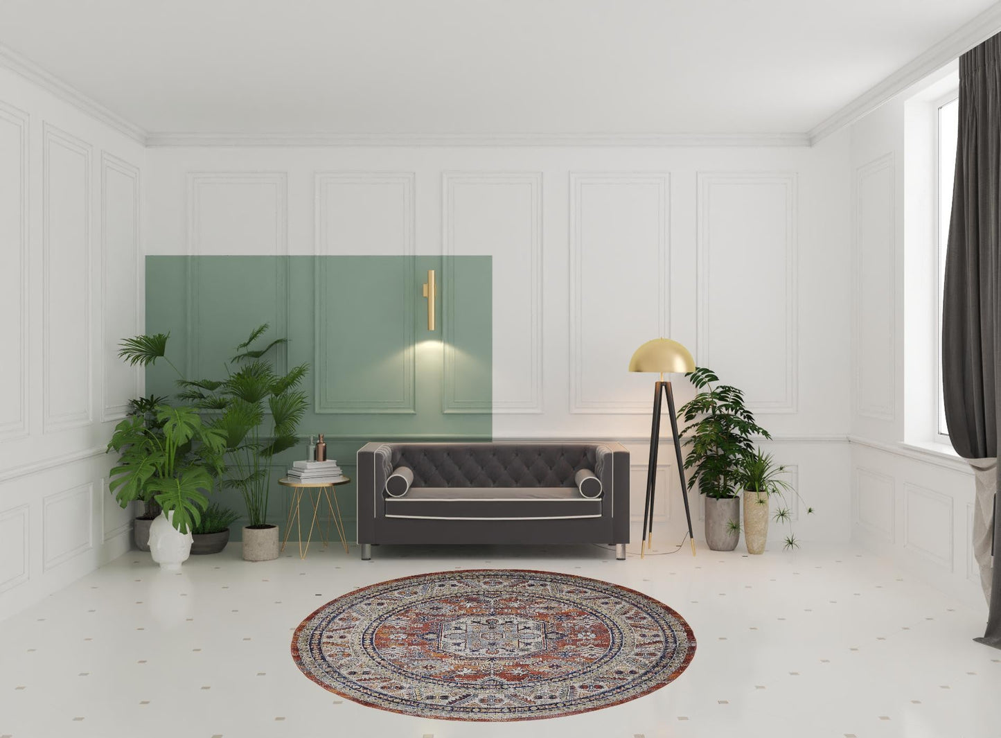 8' X 11' Taupe Gray And Blue Floral Stain Resistant Area Rug