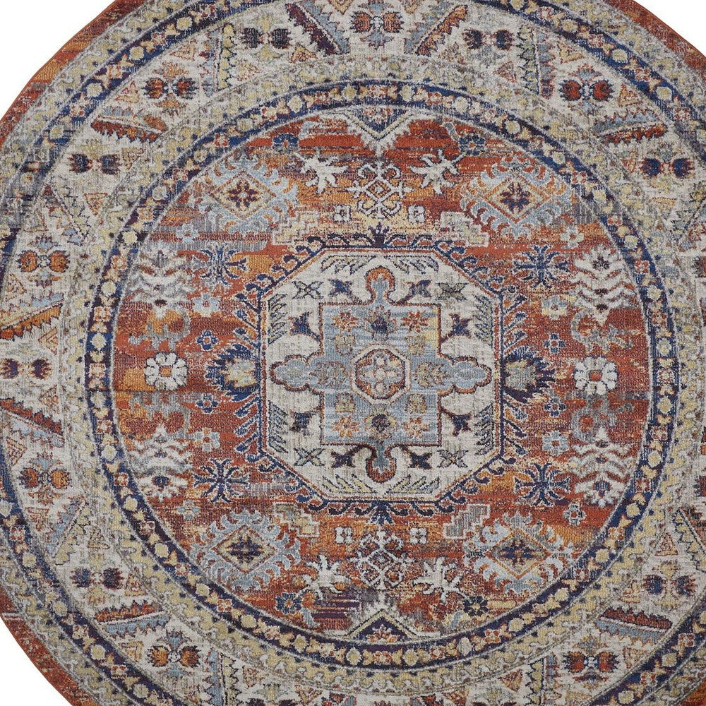 8' X 11' Taupe Gray And Blue Floral Stain Resistant Area Rug