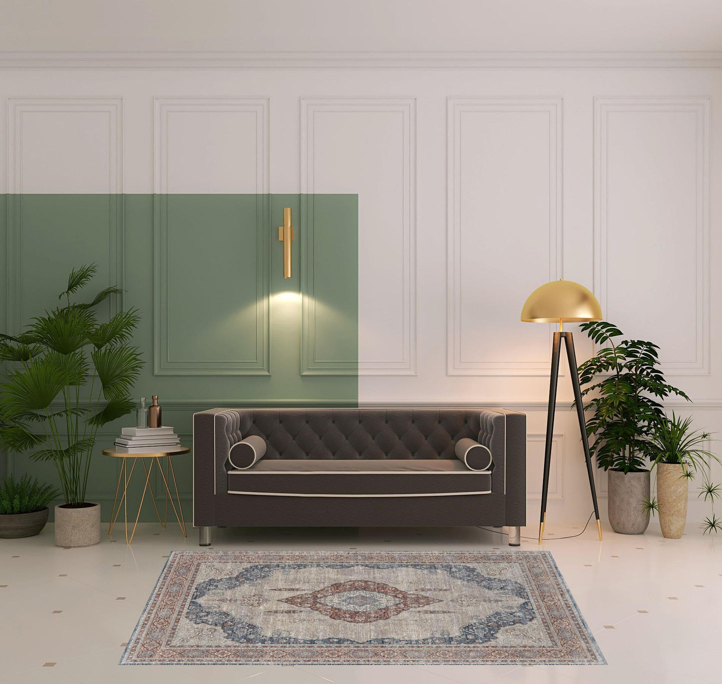 2' X 3' Gray Red And Blue Floral Power Loom Stain Resistant Area Rug