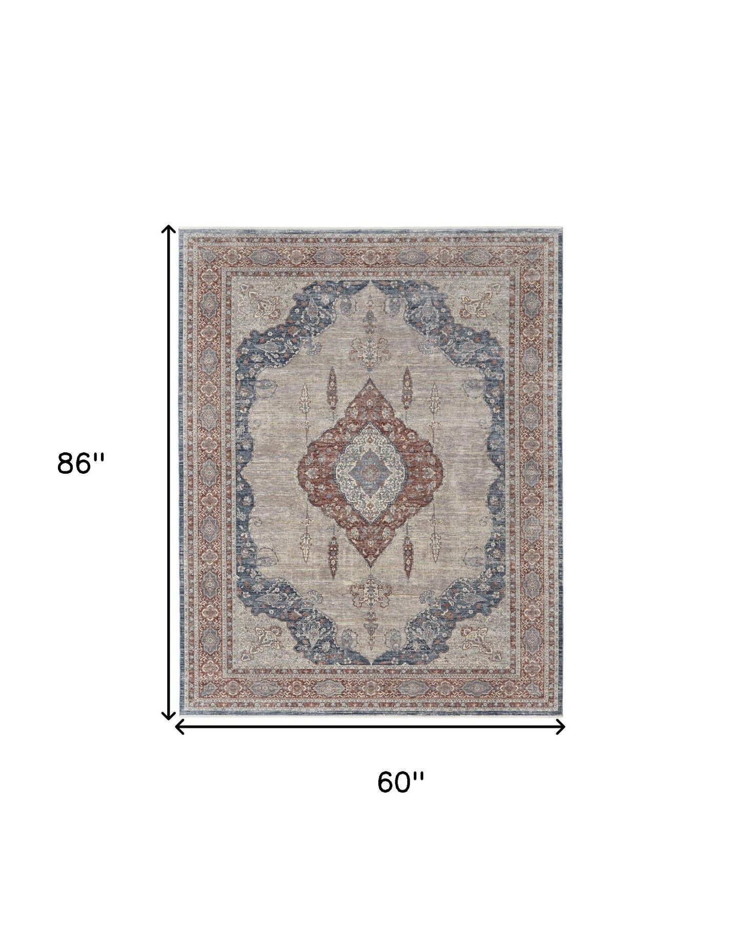 2' X 3' Gray Red And Blue Floral Power Loom Stain Resistant Area Rug