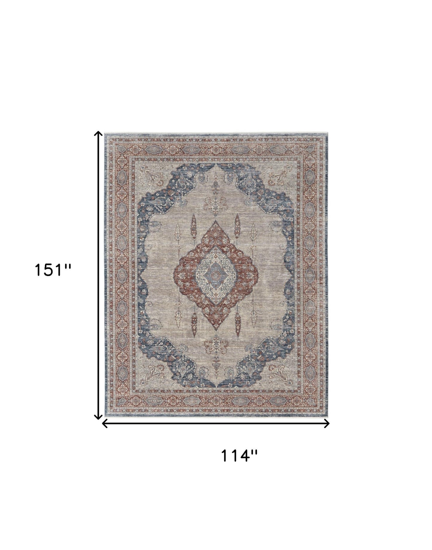 2' X 3' Gray Red And Blue Floral Power Loom Stain Resistant Area Rug