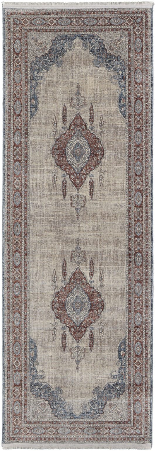 2' X 3' Gray Red And Blue Floral Power Loom Stain Resistant Area Rug