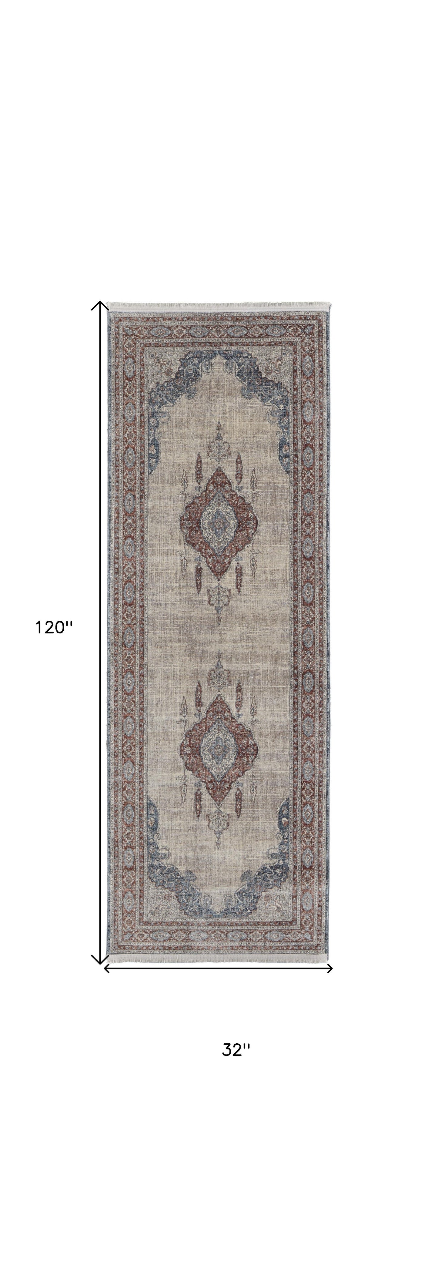2' X 3' Gray Red And Blue Floral Power Loom Stain Resistant Area Rug