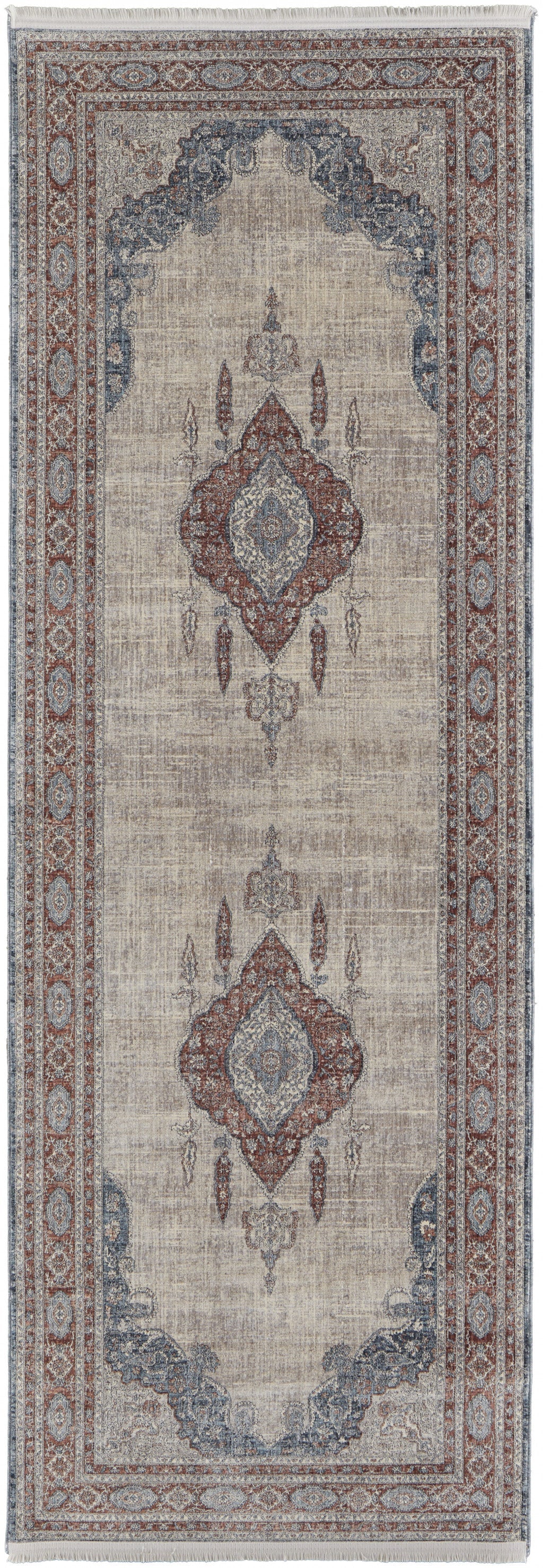 2' X 3' Gray Red And Blue Floral Power Loom Stain Resistant Area Rug