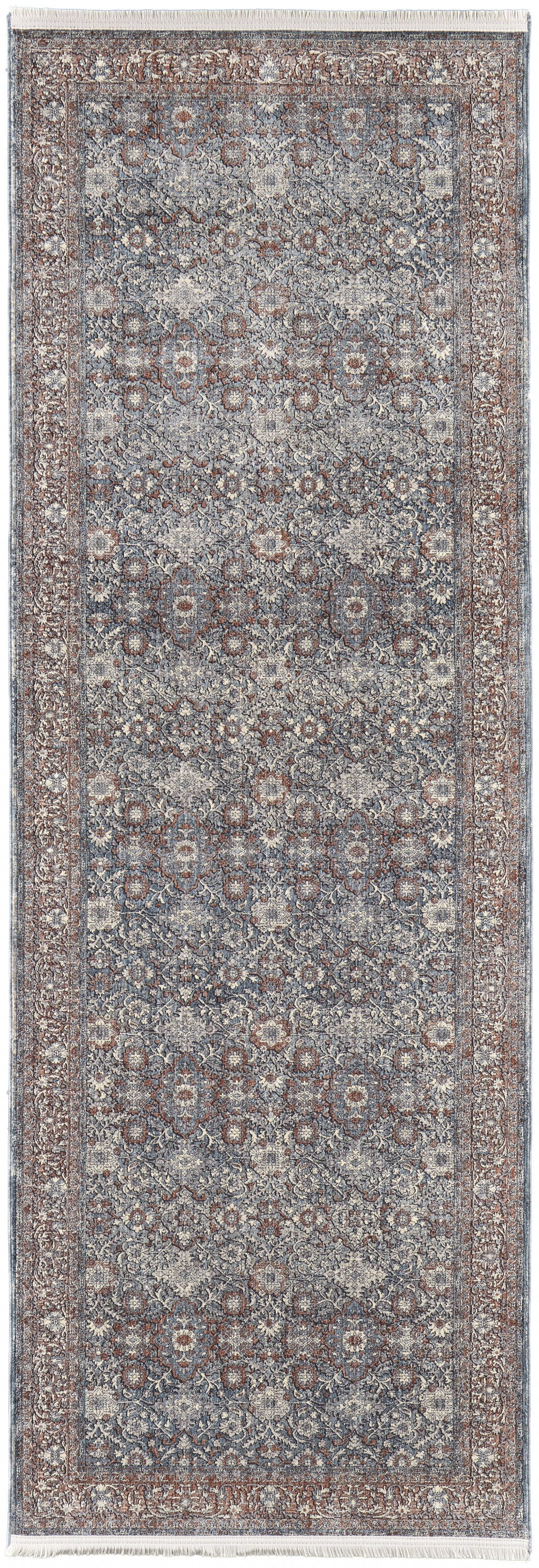 8' X 10' Blue And Red Floral Power Loom Stain Resistant Area Rug