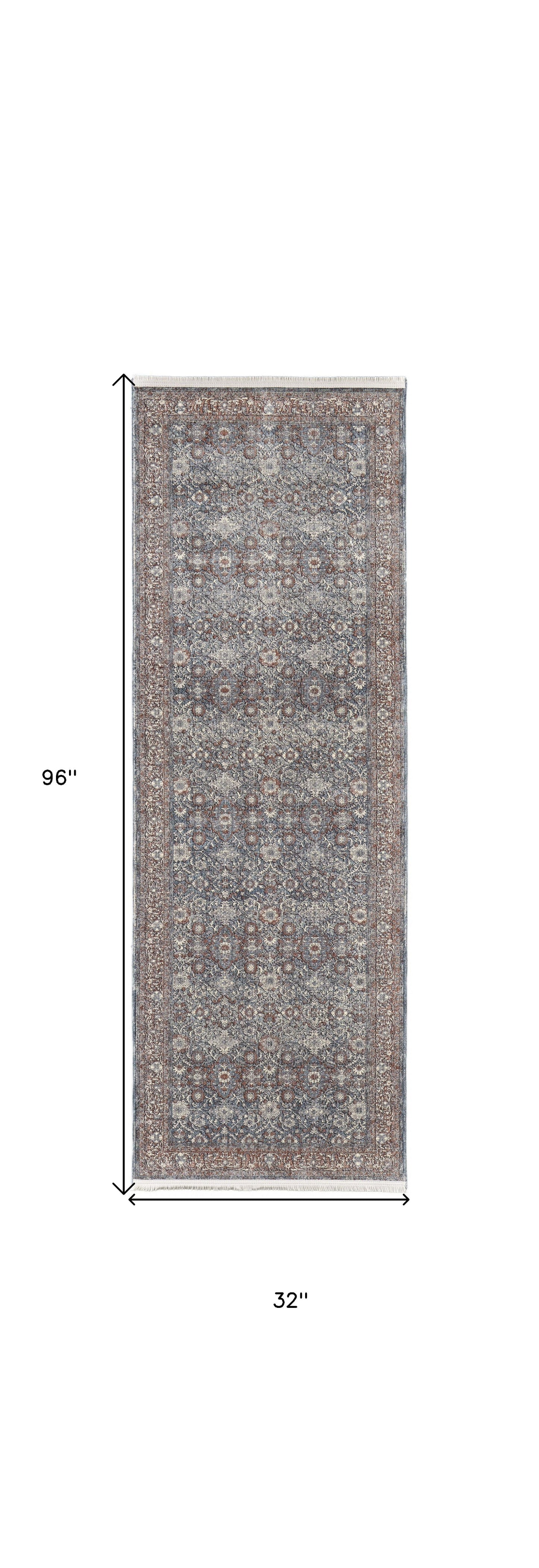 8' X 10' Blue And Red Floral Power Loom Stain Resistant Area Rug