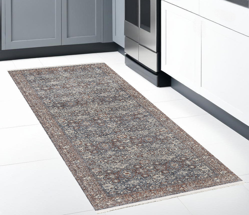 8' X 10' Blue And Red Floral Power Loom Stain Resistant Area Rug