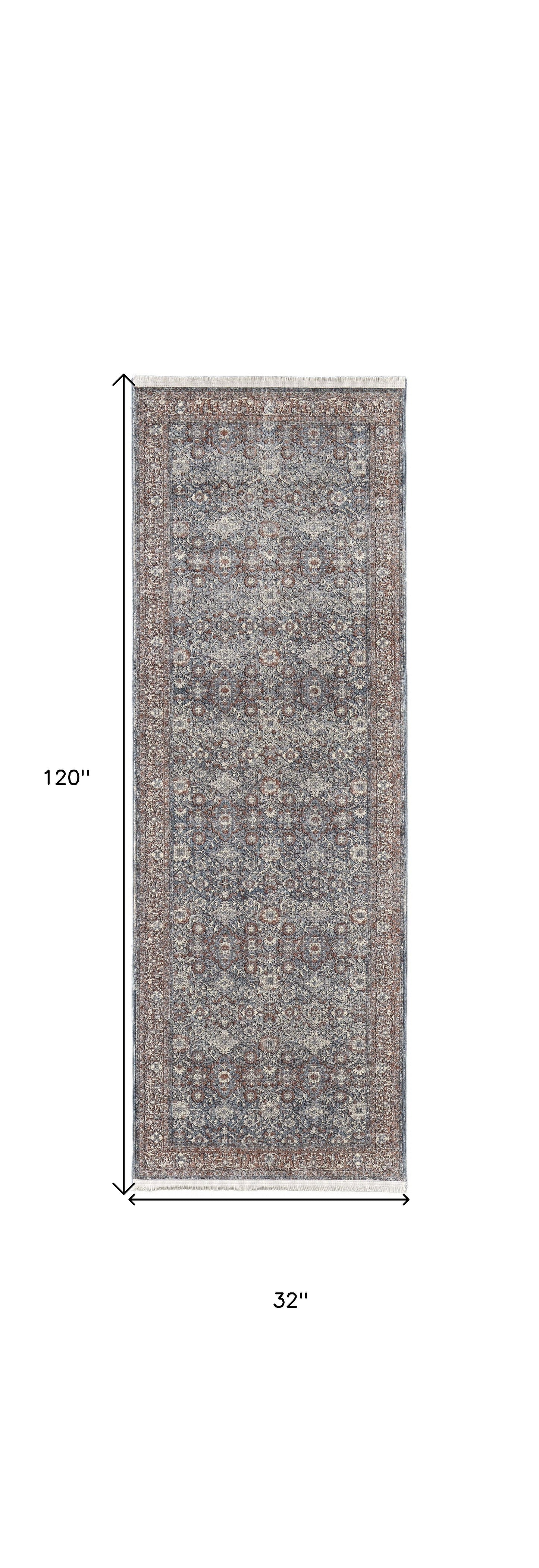 8' X 10' Blue And Red Floral Power Loom Stain Resistant Area Rug