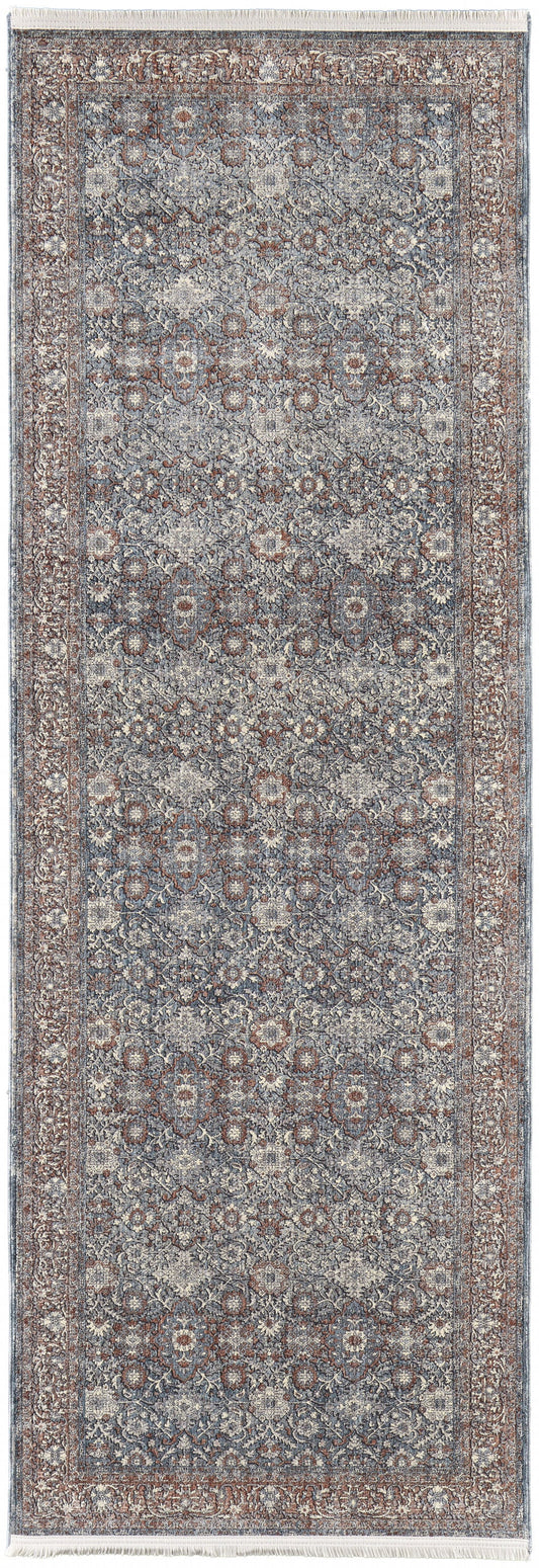 8' X 10' Blue And Red Floral Power Loom Stain Resistant Area Rug