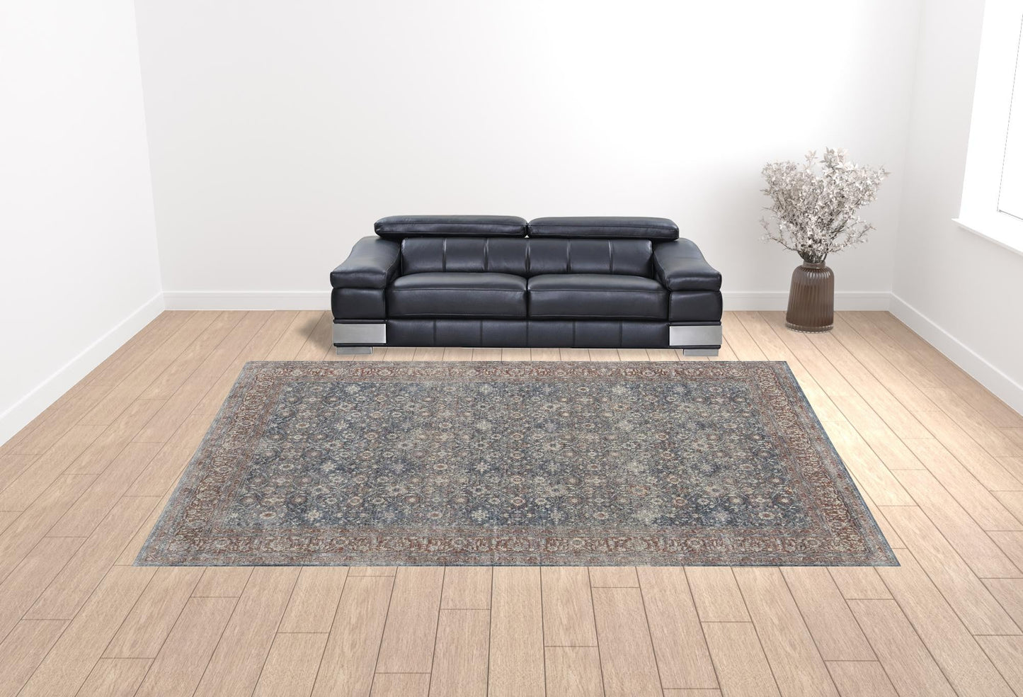 8' X 10' Blue And Red Floral Power Loom Stain Resistant Area Rug