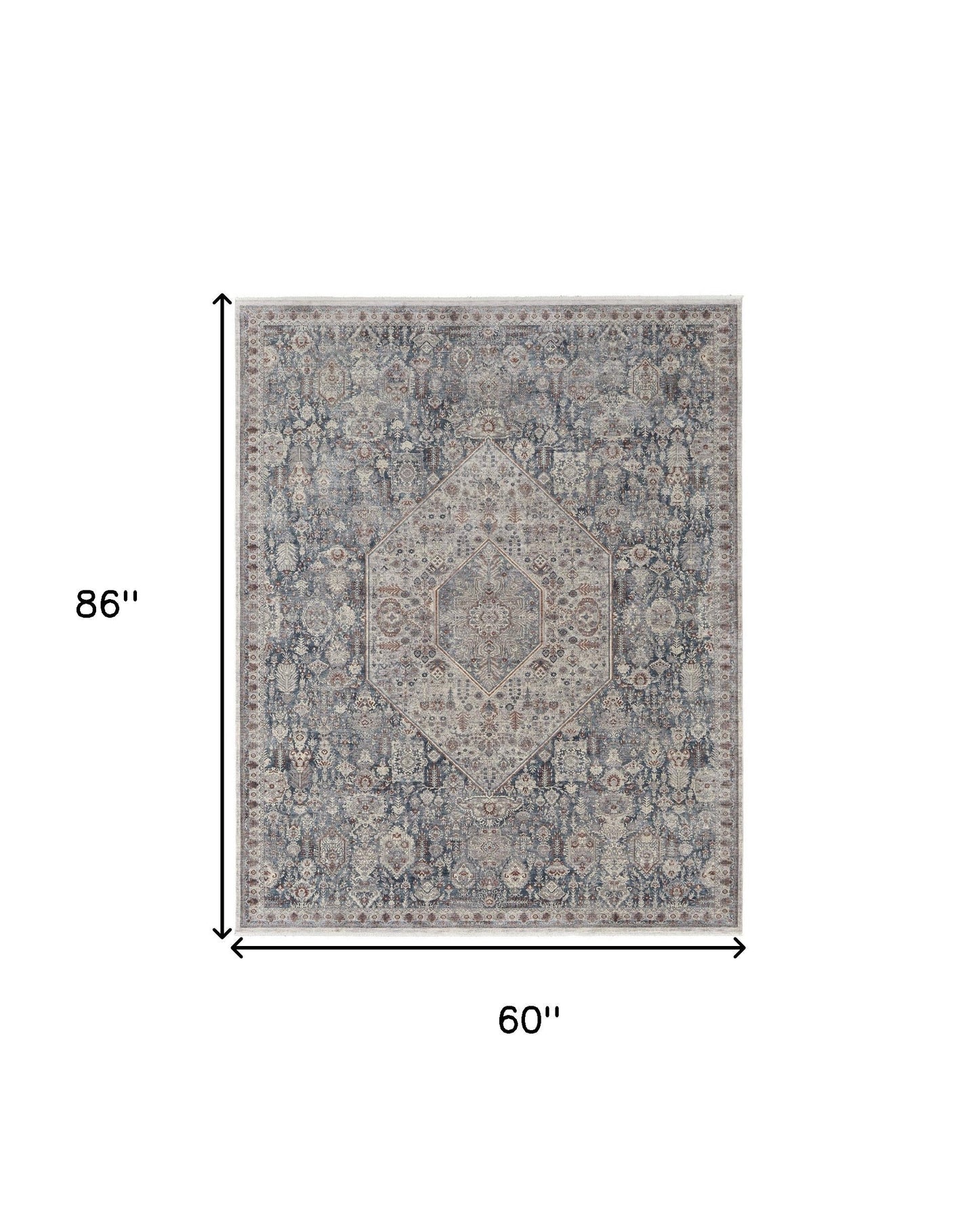 7' X 10' Blue And Ivory Floral Power Loom Stain Resistant Area Rug